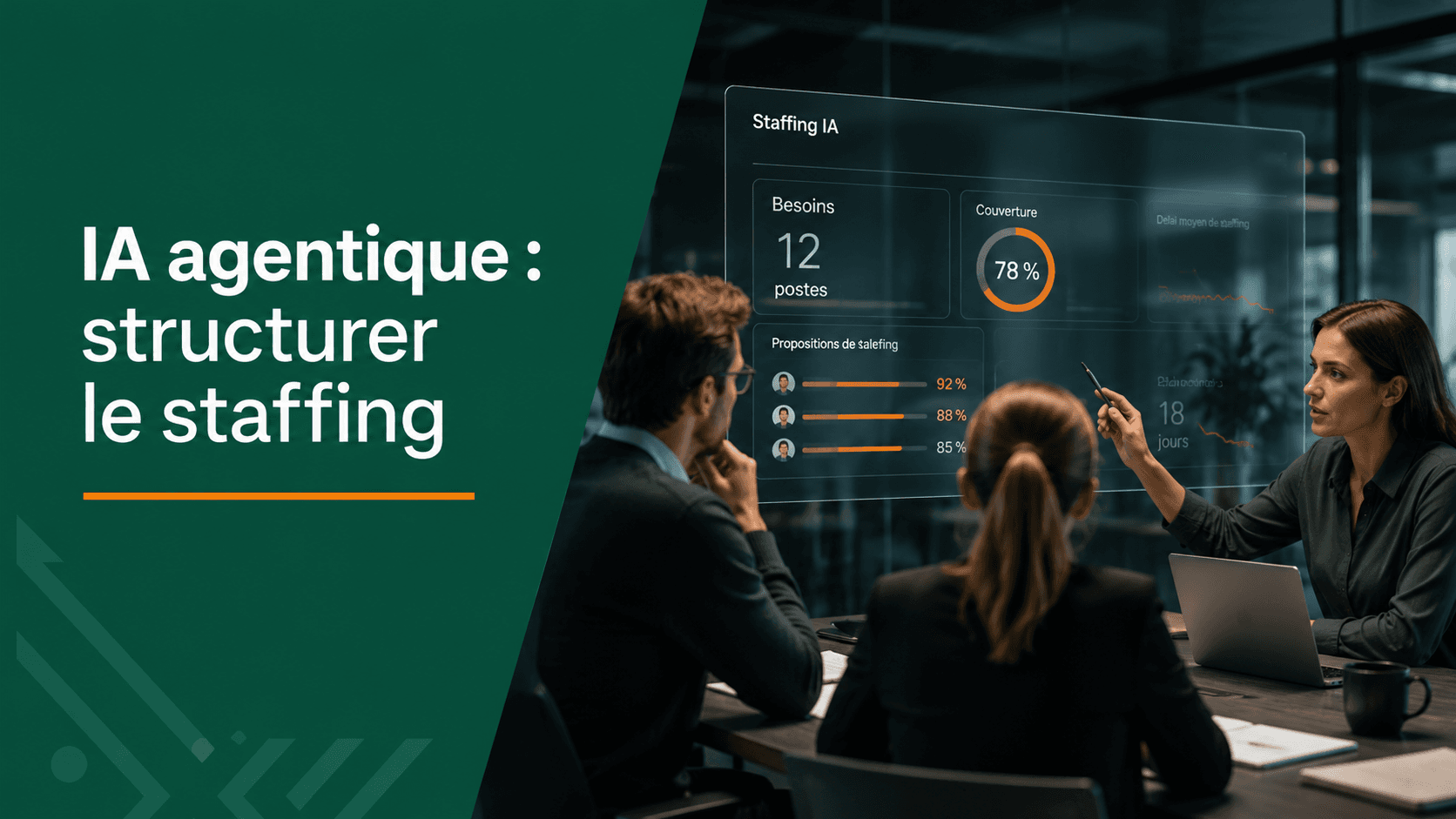 Équipe de staffing en ESN utilisant une interface d'IA agentique pour qualifier et prioriser des profils.